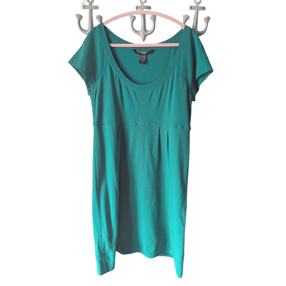 Diane von Furstenberg Dress Womens 14 Teal Green Knit Empire Waist Neiman Marcus